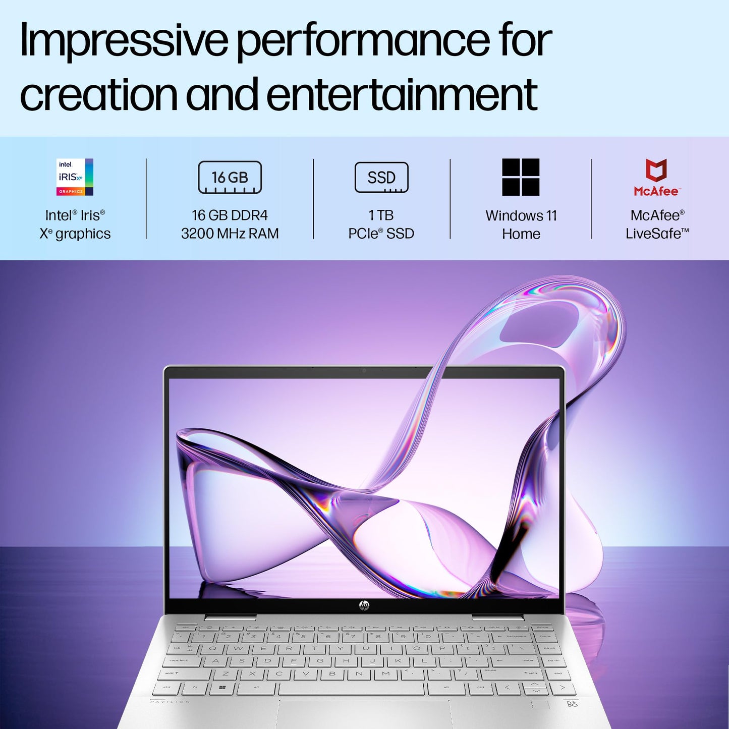 HP Pavilion x360, 13th Gen Intel Core i5-1335U, 14-inch (35.6 cm), FHD, Touchscreen, 16GB DDR4, 1TB SSD, FPR, 5 MP Camera, Backlit KB, Audio by B&O, Pen (Win 11, MSO 2021, Silver, 1.51 kg), ek1010TU