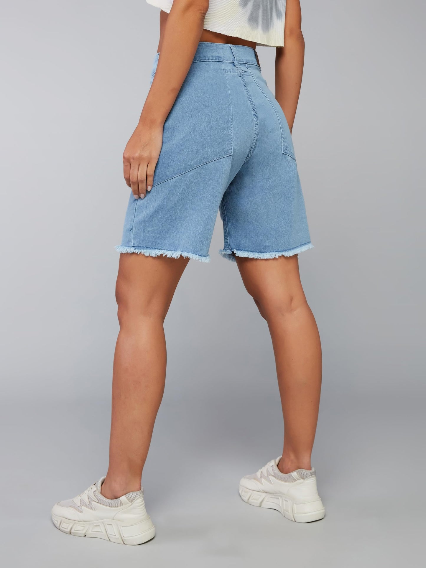 Dolce Crudo Women's Regular High Rise Above Knee Stretchable Denim Shorts (DOSS23DEN09-12-158-28, Light Blue, 28)