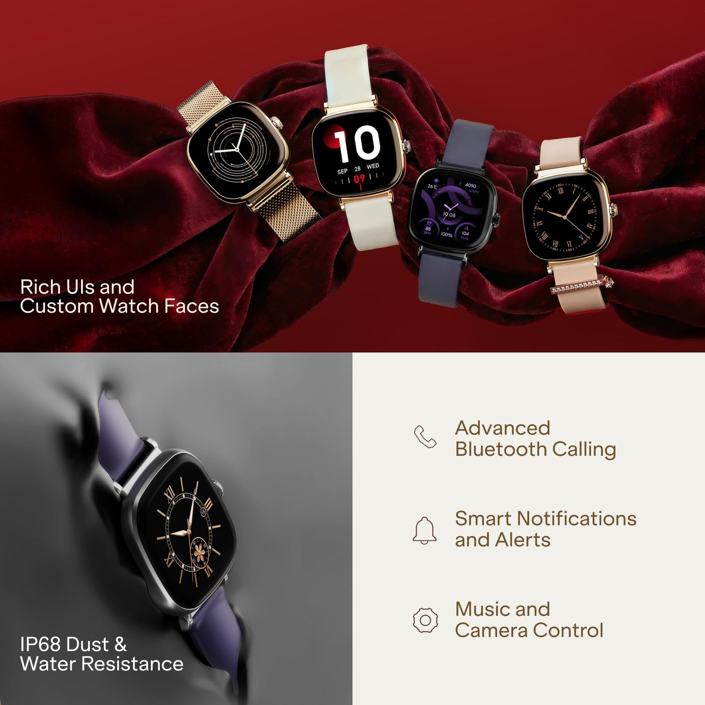 Boat Chrome Ivory Smart Watch for Women, co-Designed with GIVA, 1.7" AMOLED Display, 1000 nits Brightness, Premium Metallic Build, Female Wellness Tracker smartwatch for Women (Twilight Purple)