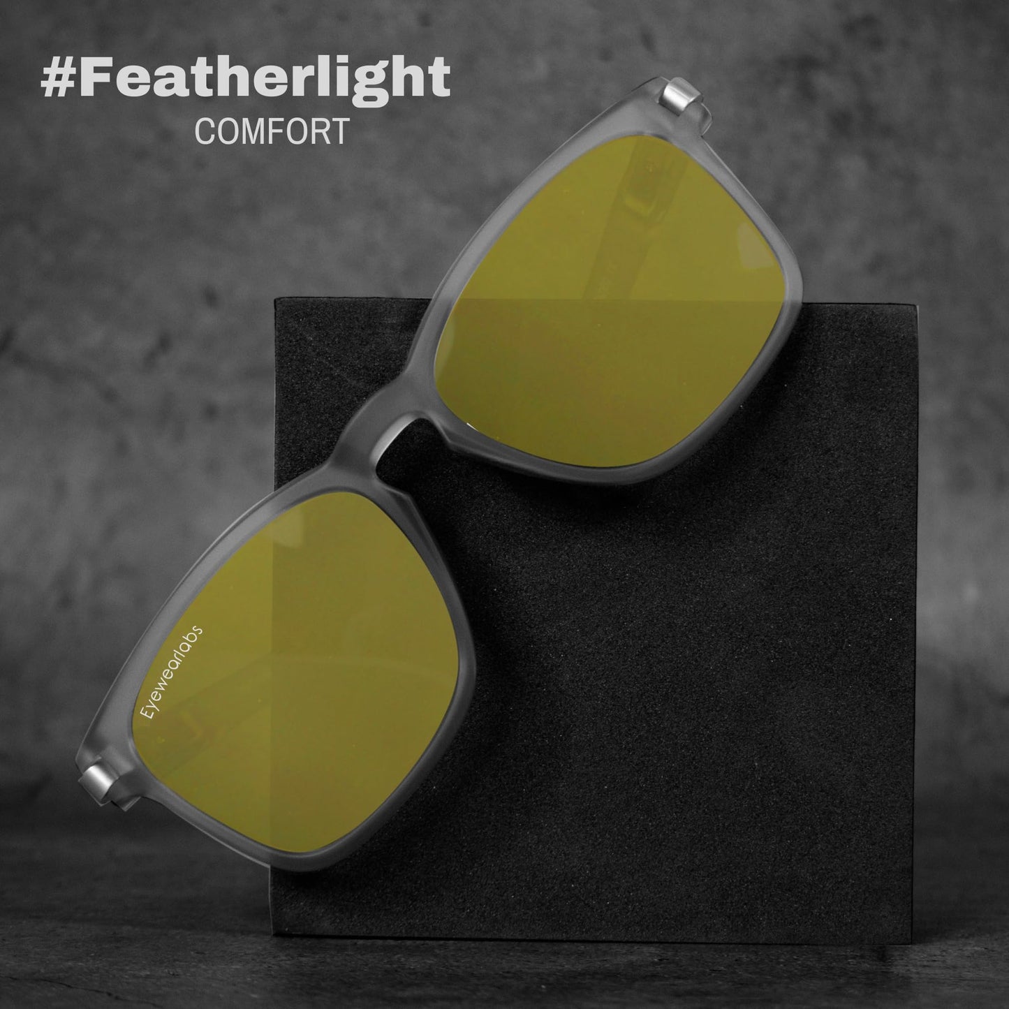 OKNO Eyewearlabs Sunglasses For Men & Women | Polarized Night Driving Yellow Full Rim Square Branded Stylish Spectacles | 100% UV Protection Shades | Cricket Sports Cycling Driving | Medium | Cypher