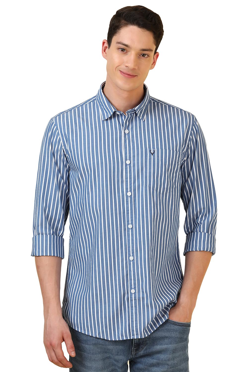 Allen Solly Men's Striped Regular Fit Shirt (ALSFACUF220539_Blue