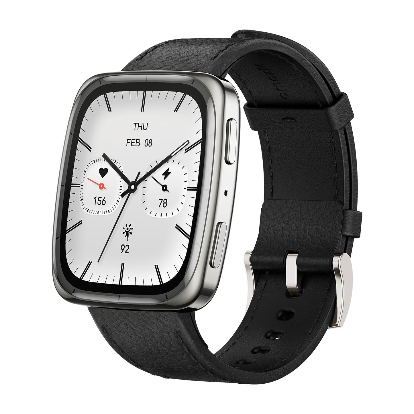 Amazfit Active 2 Square, 2000 Nits Bright AMOLED Display, Built in GPS, 10Day Battery, for Android & iPhone, Accurate Readings, BT Call, Sleep Monitor, 5ATM Water Resistant, Black Leather