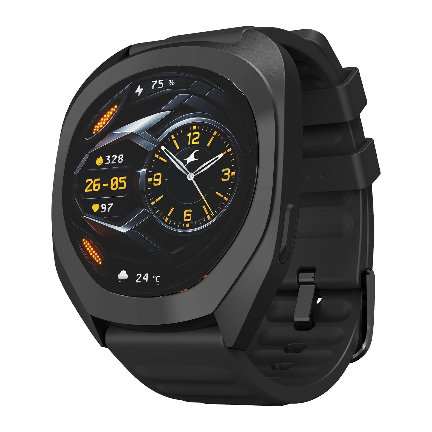 Fastrack Cosmix 1.32" AMOLED Display Metal Case Smart Watch with Heart Rate Monitor,AI Watchface & Chat,Push Button Interactions,BT Calling,IP68 Water Resistant Upto 5 Days Battery Life - Onyx Black