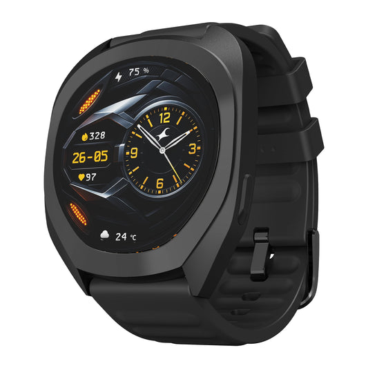 Fastrack Cosmix 1.32" AMOLED Display Metal Case Smart Watch with Heart Rate Monitor,AI Watchface & Chat,Push Button Interactions,BT Calling,IP68 Water Resistant Upto 5 Days Battery Life - Onyx Black