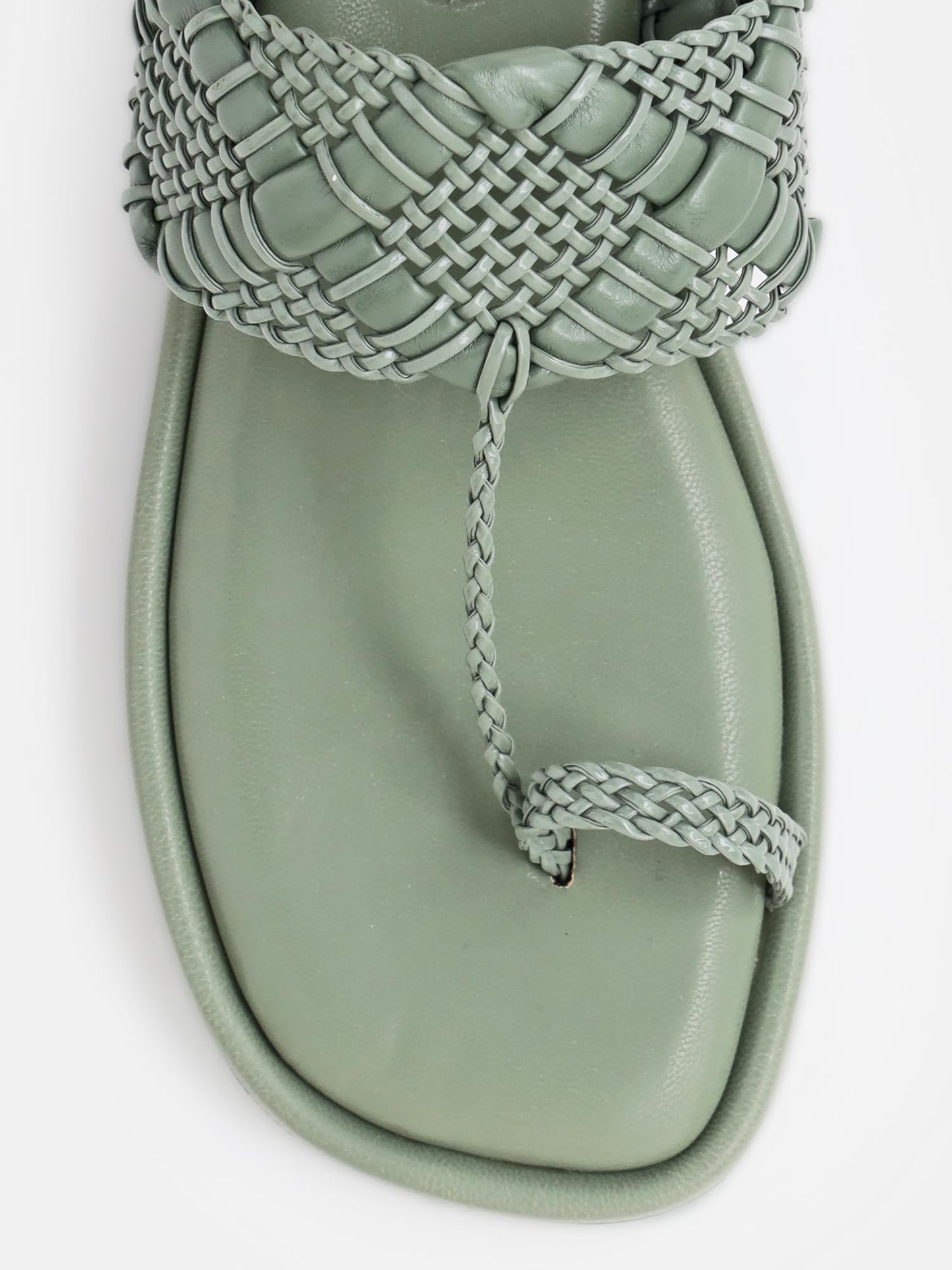 KENNETH COLE Women's One Toe Flat Sandal | Synthetic | Woven Strap, Cushioned Footbed | Green, UK8