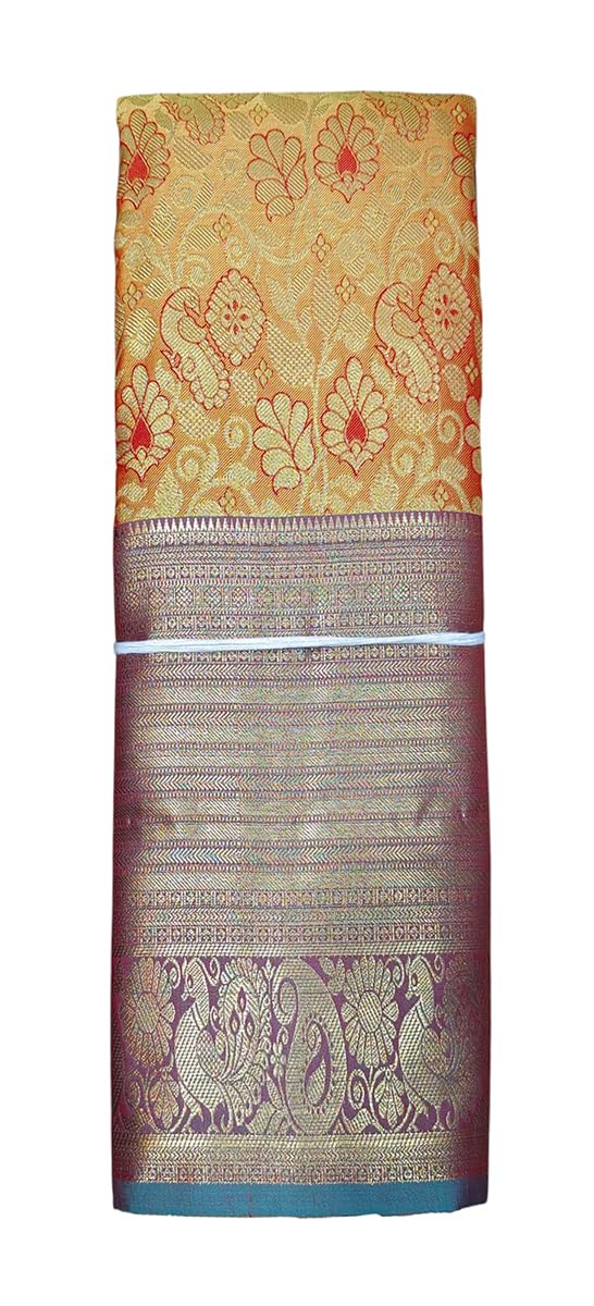 VFCollections Women's Kanchipuram Silk Pure Pattu Sarees With Blouse (VFC482-1)