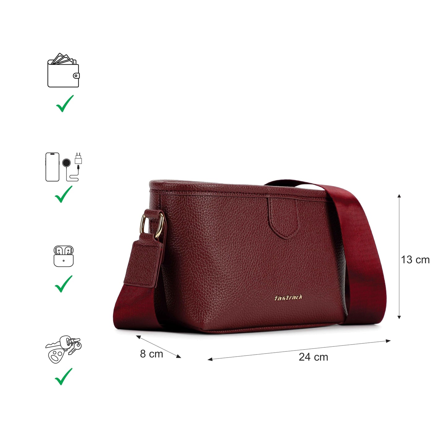 Fastrack Main Character Sling Bag for Women | Compact Crossbody with Magnetic Closure Flap, Adjustable Strap & Internal Zipper Pocket | Trendy Everyday Sling Bag