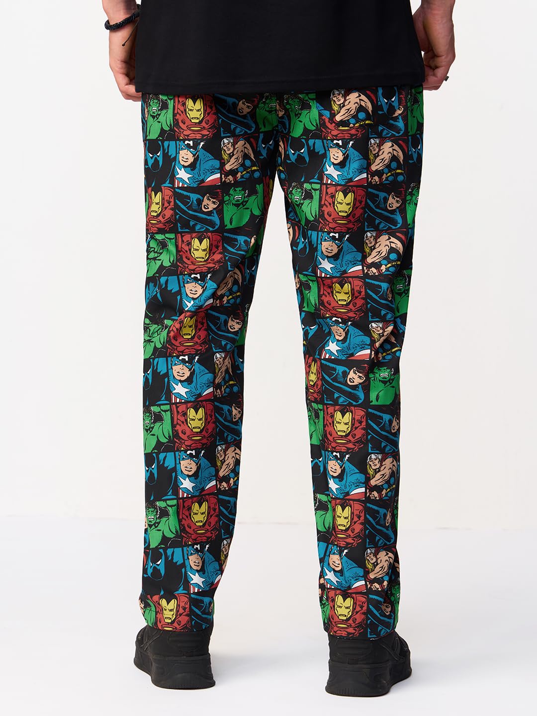 The Souled Store Marvel: Comics Men and Boys Elastic Waistband Black All-Over Print Cotton Regular Fit Lightweight Official Sleepwear Pyjamas
