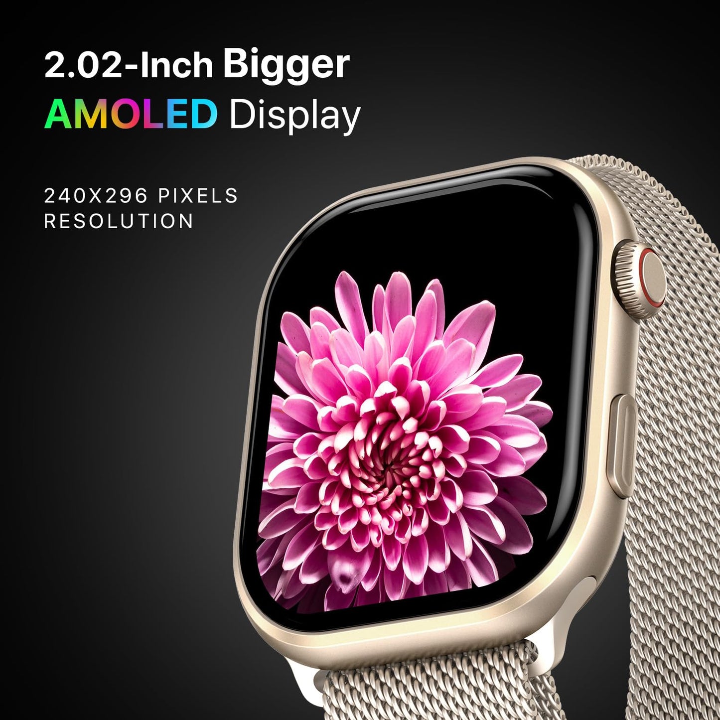 Fire-Boltt Brillia Pro Smart Watch with 51.3mm (2.02 inch) AMOLED Display, Bluetooth Calling, SpO2, Heart Rate Monitoring, 120+ Sports Modes, IP67 Waterproof, Long Battery Life (Champagne)