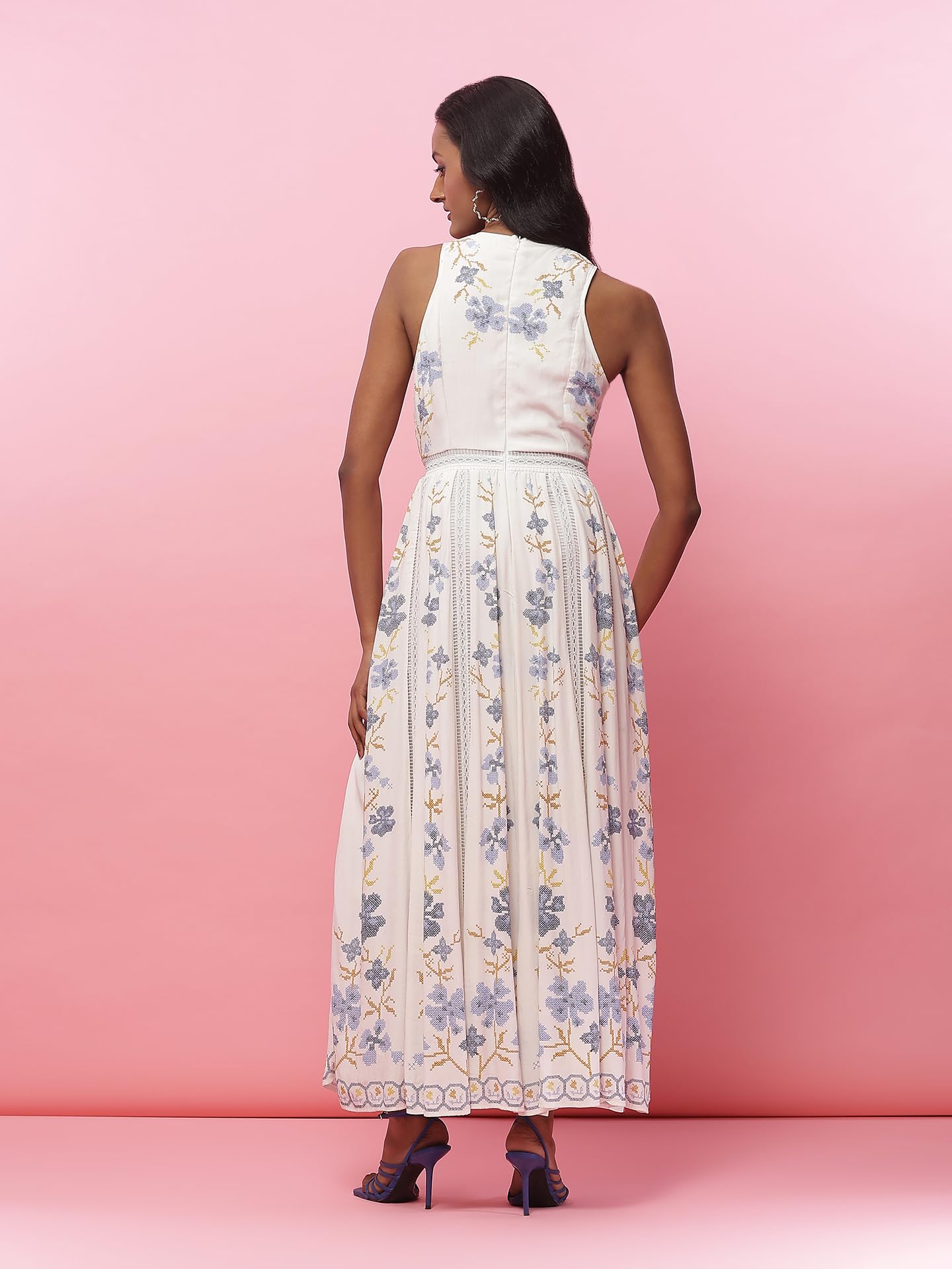 Label RITU KUMAR Ecru Hillary Floral Print Long Dress