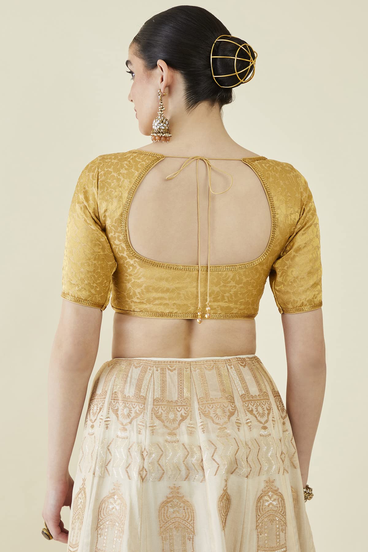 Soch Women Gold Art Silk Floral Blouse(Gold_38)