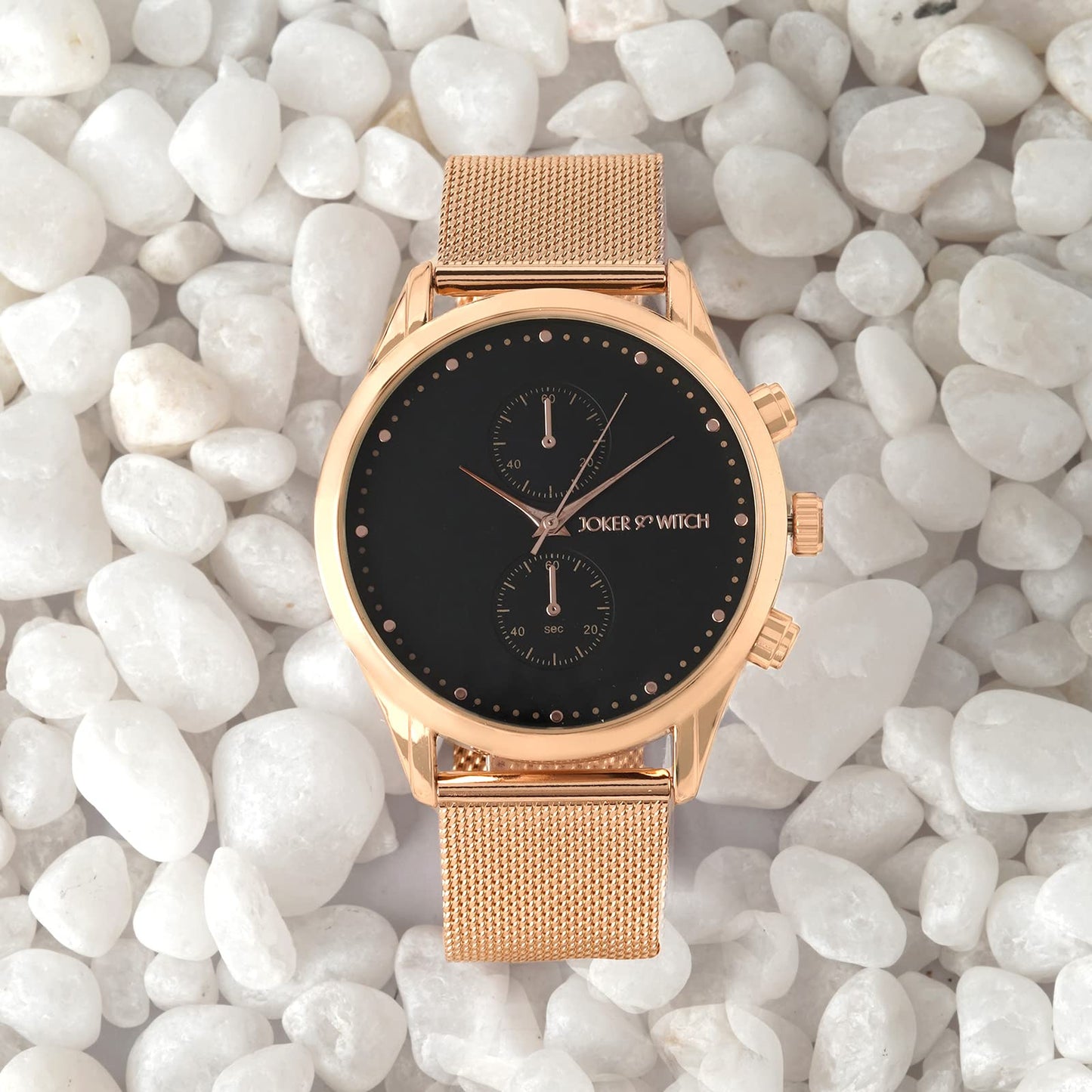 Joker & Witch Quant 44mm Rose Gold Dial 22mm Rose Gold Steel Mesh Watch for Men