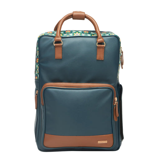 Chumbak Bombay Backpack for Women, Navy Floral PU Leather, Digital Nomad Collection, Trendy and Functional Backpack with Zipper, Ideal for Daily Commute and Travel