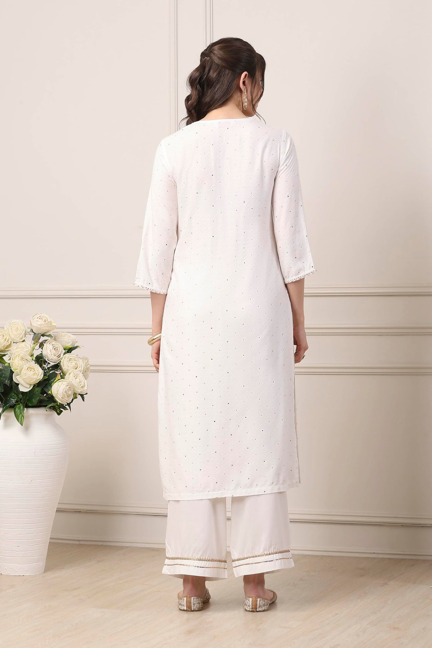 Biba Women White Viscose Rayon Straight Suit Set_42