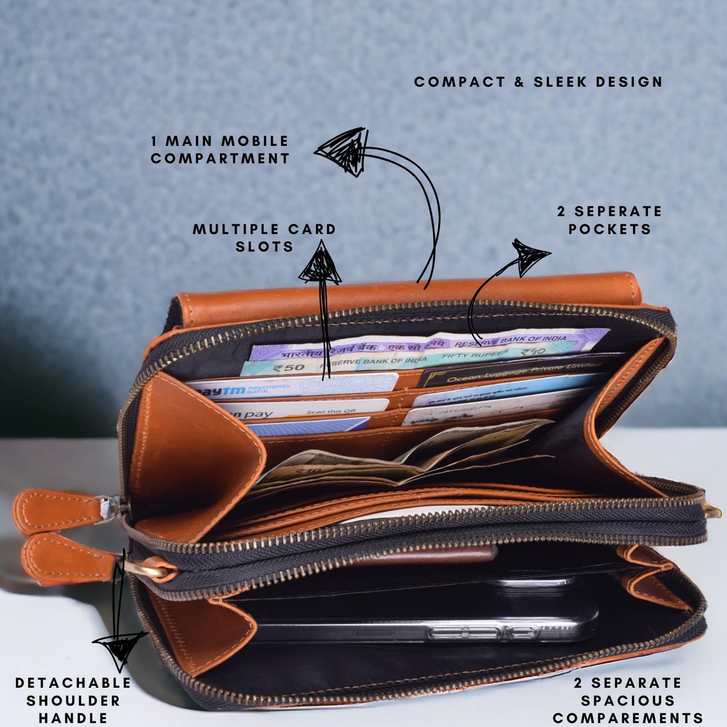 STRUTT VersaCarry 2-in-1 Leather Sling Bag, Women's Mini Wallet, Stylish & Versatile Bag for Teenage Girls, Genuine Leather Cash Wallet with Card Slots, Storage Slots & Detachable Strap - Brown