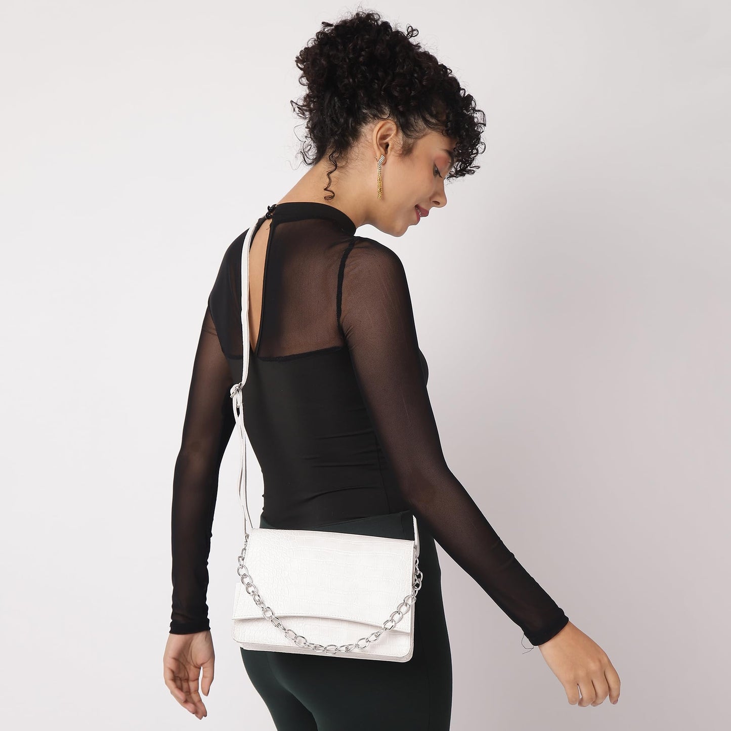 Fastrack Party Sling Bag for Women |Stylish and Structured Handbag for Girls, Ladies, Women | Textured Bag Made of faux Leather (White)