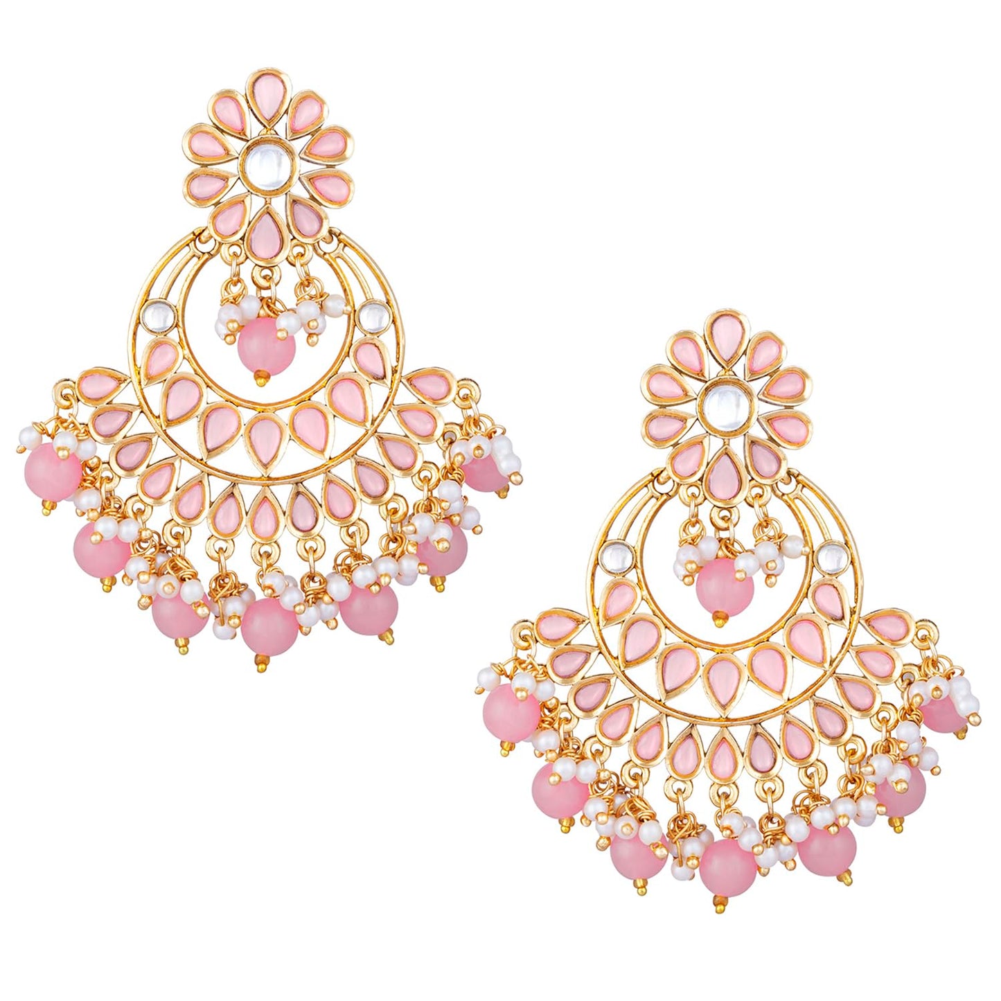 Peora Gold Plated Studded Chandbali Dangle Fashion Earrings for Women (Pink)