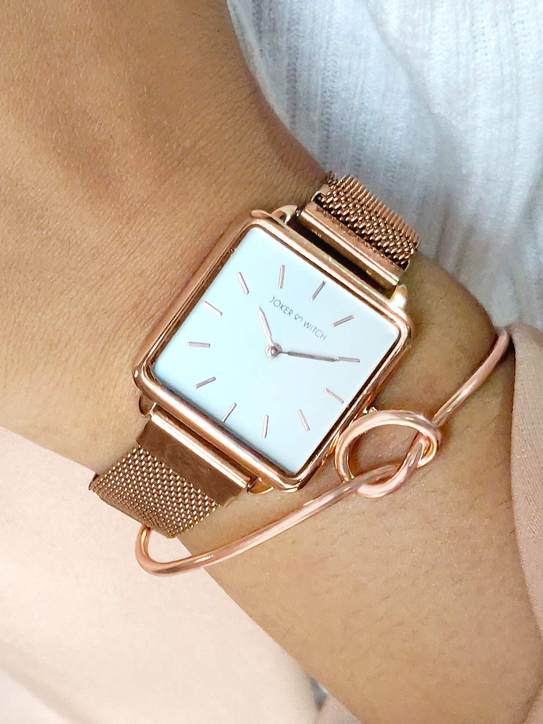 Joker & Witch Stainless Steel Glow Rosegold Analogue Watch Bracelet Set For Women, White Dial, Rose Gold Band