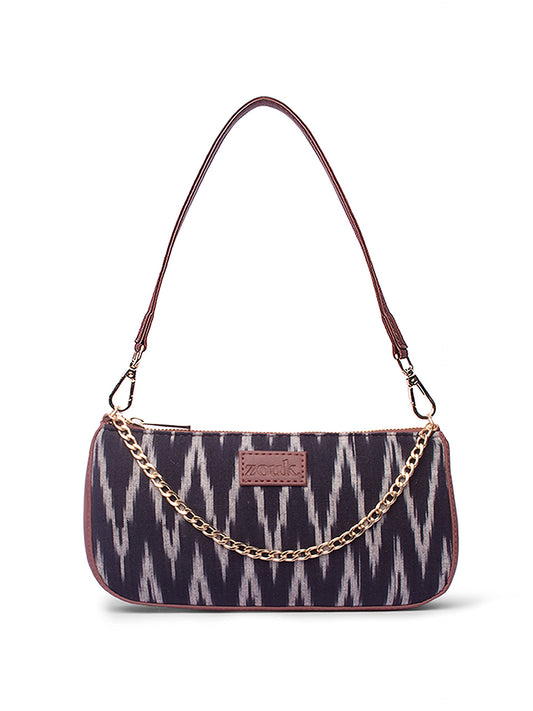 ZOUK Baguette Bag | Crossbody Bags for Women | Women's Handbags | Stylish Sling Bag for Woman | Vegan Leather Evening Bag | Travel & Office Use | Purse and Wallet | Ikat Wave Print