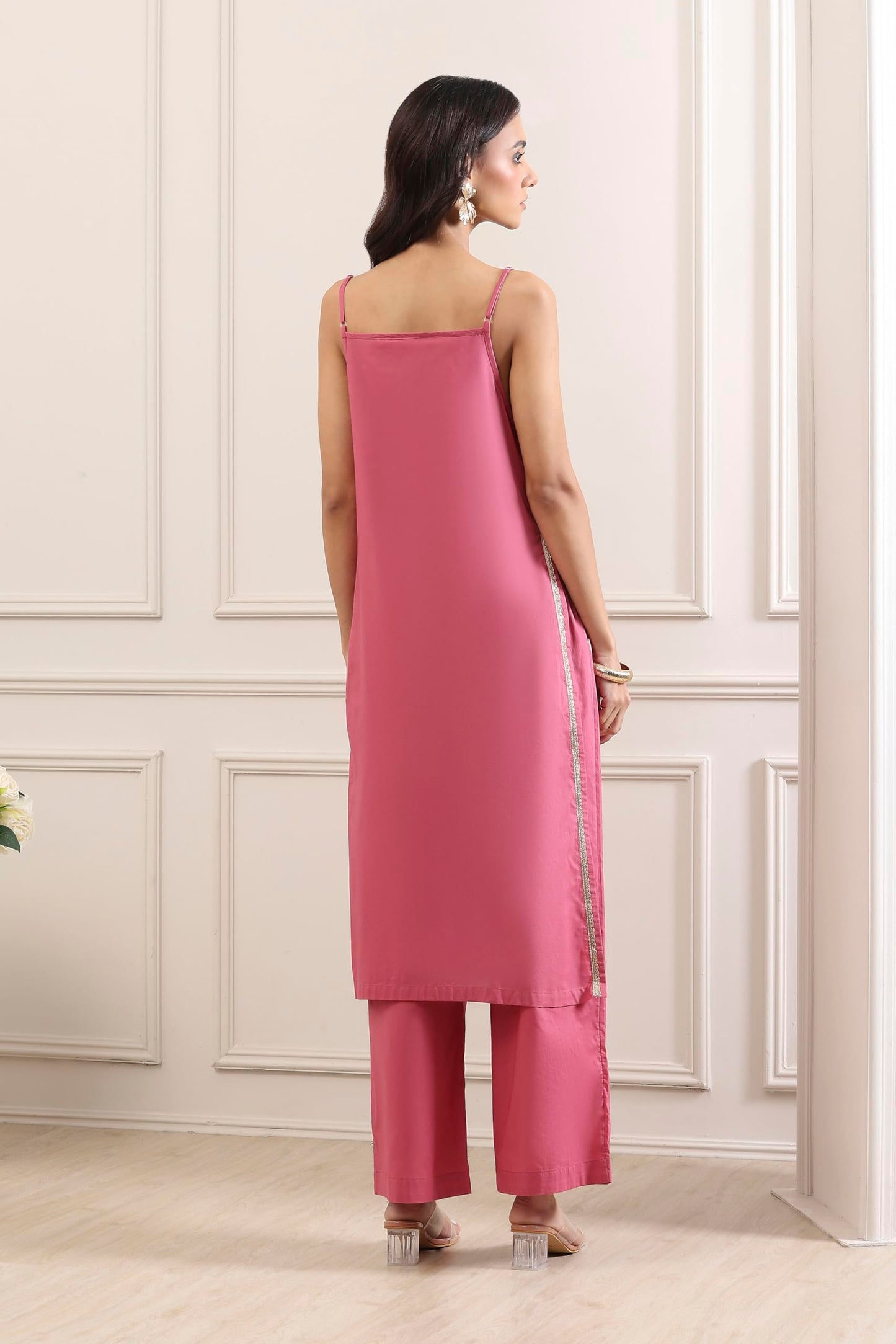 Biba Women Pink Cotton Straight Suit Set_30