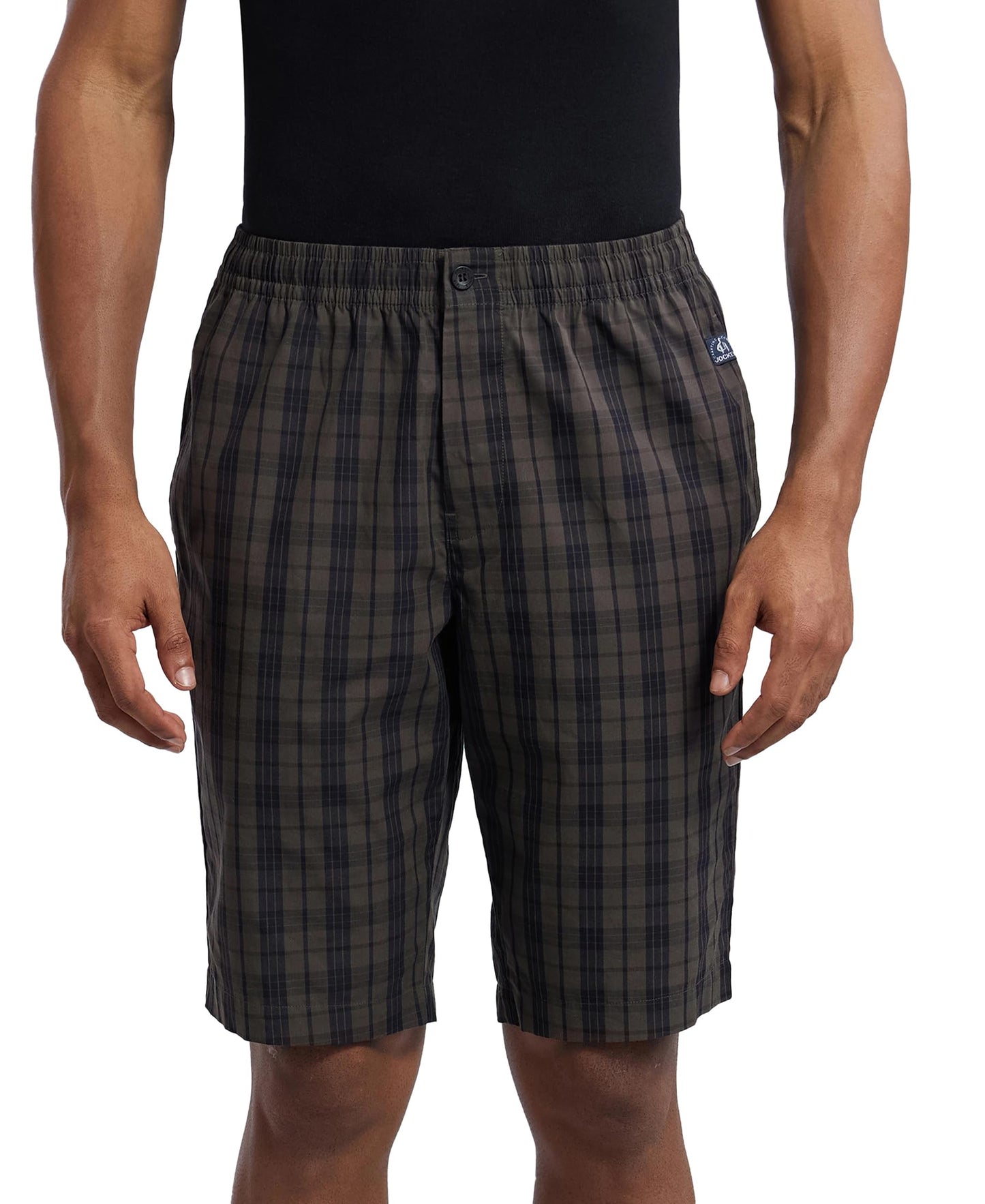 Jockey 9005 Men's Super Combed Mercerized Cotton Woven Fabric Regular Fit Checkered Bermuda with Side Pockets_Black Olive_M