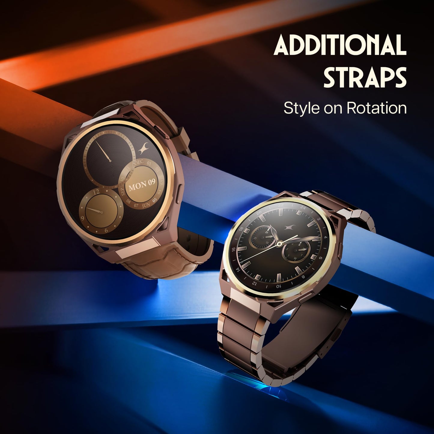Fastrack Marvellous FX3 Smartwatch with 1.43” AMOLED Display, Metal Case & Strap, Slim 10.4mm Design, AI Watchfaces, BT Calling, HRM, SpO2 & Sleep Tracking, IP68, Additional Silicone Strap - Brown