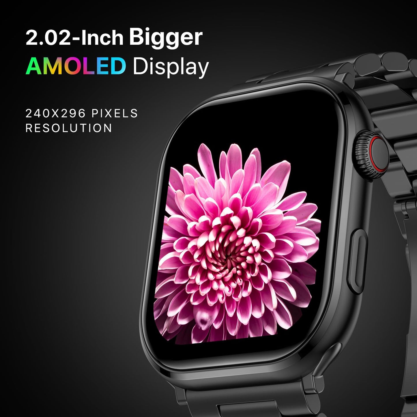 Fire-Boltt Brillia Pro Smart Watch with 51.3mm (2.02 inch) AMOLED Display, Bluetooth Calling, SpO2, Heart Rate Monitoring, 120+ Sports Modes, IP67 Waterproof, Long Battery Life (Black Chain)