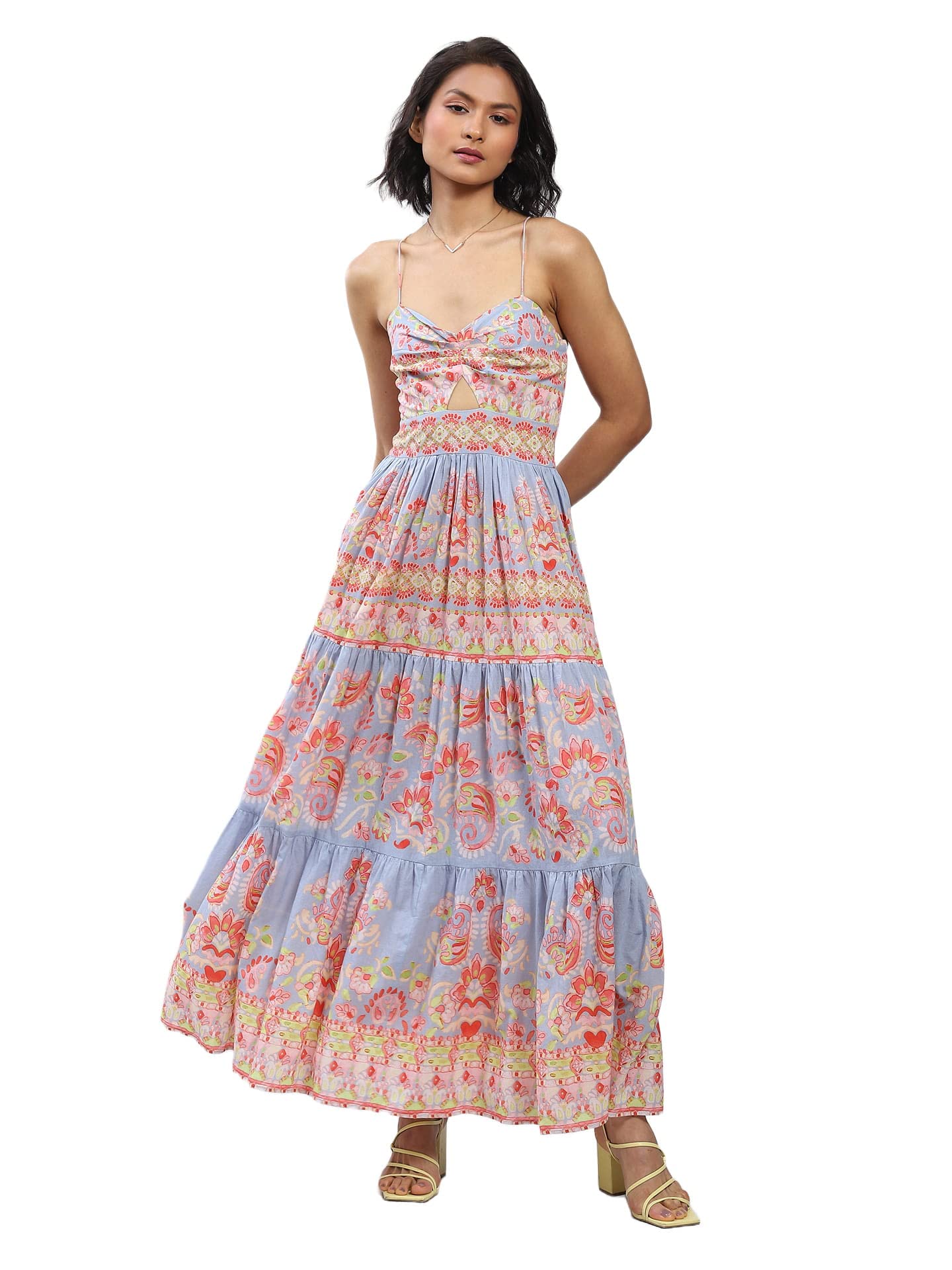 Label RITU KUMAR Blue Floral Print Cut-Out Maxi Dress