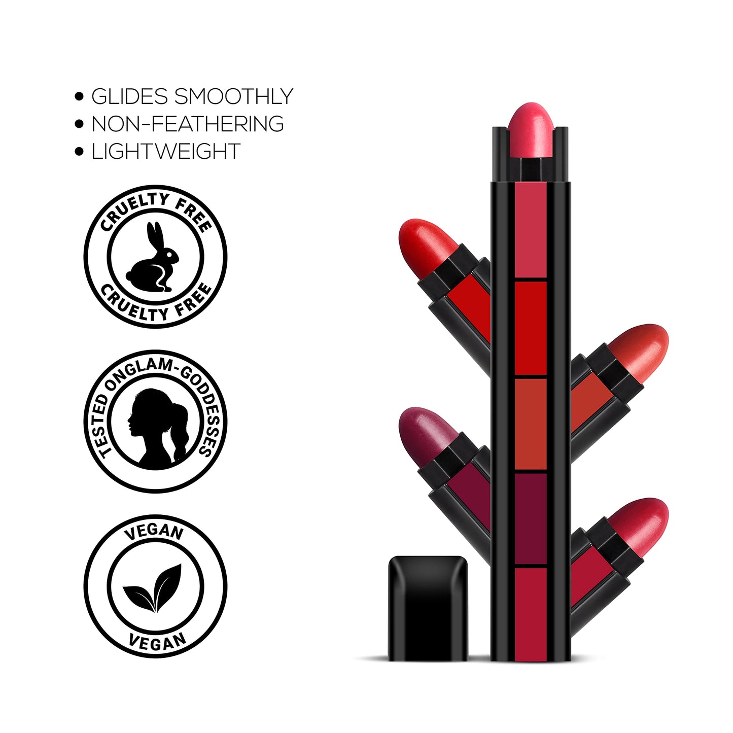 RENEE Fab 5 5-in-1 Lipstick 7.5gm| Five Shades In One| Long Lasting, Matte Finish| Non Drying Formula with Intense Color Payoff| Compact & Easy to Use