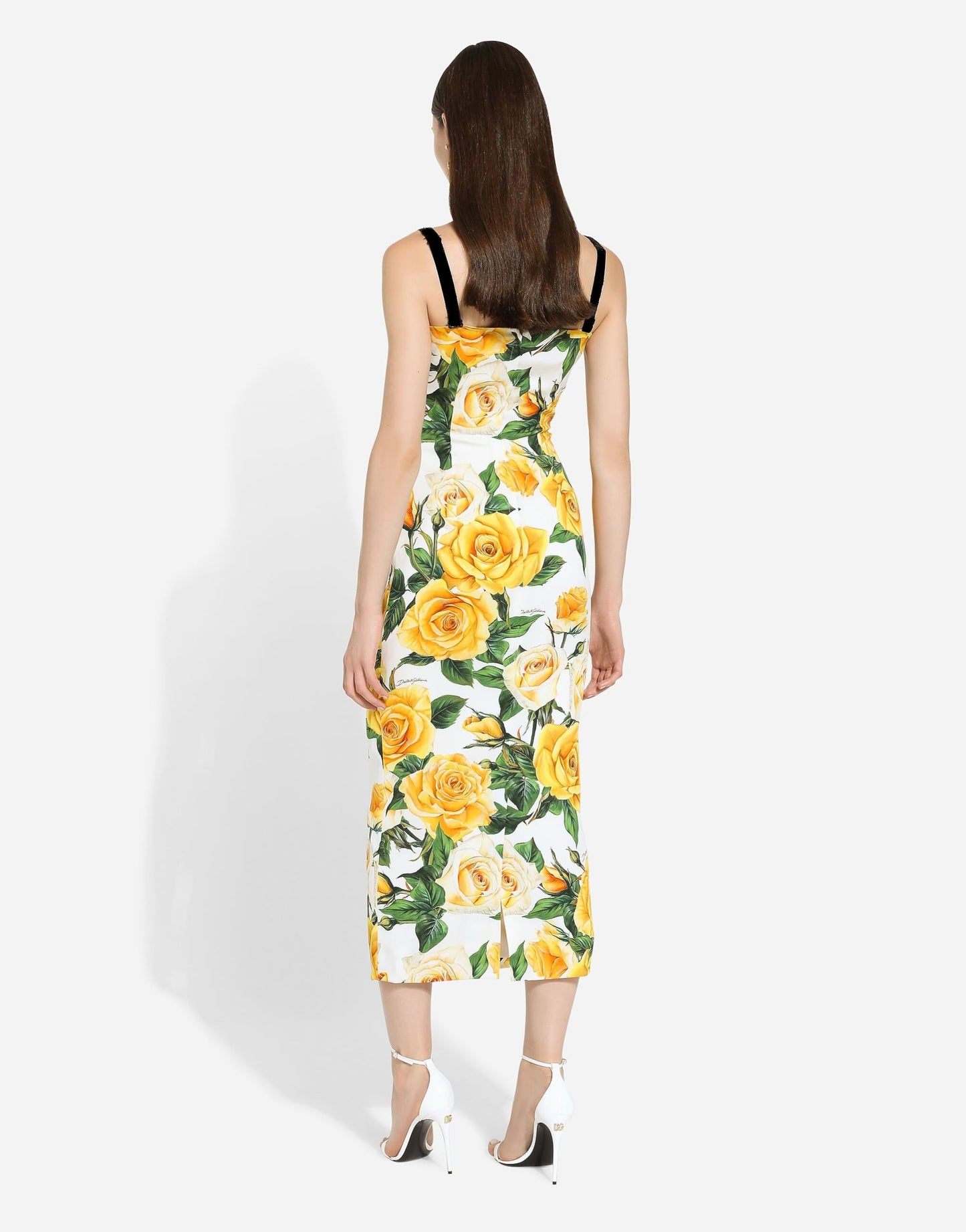 Attire Empire Women White & Yellow Floral Print Split Hem Back Cami Dress