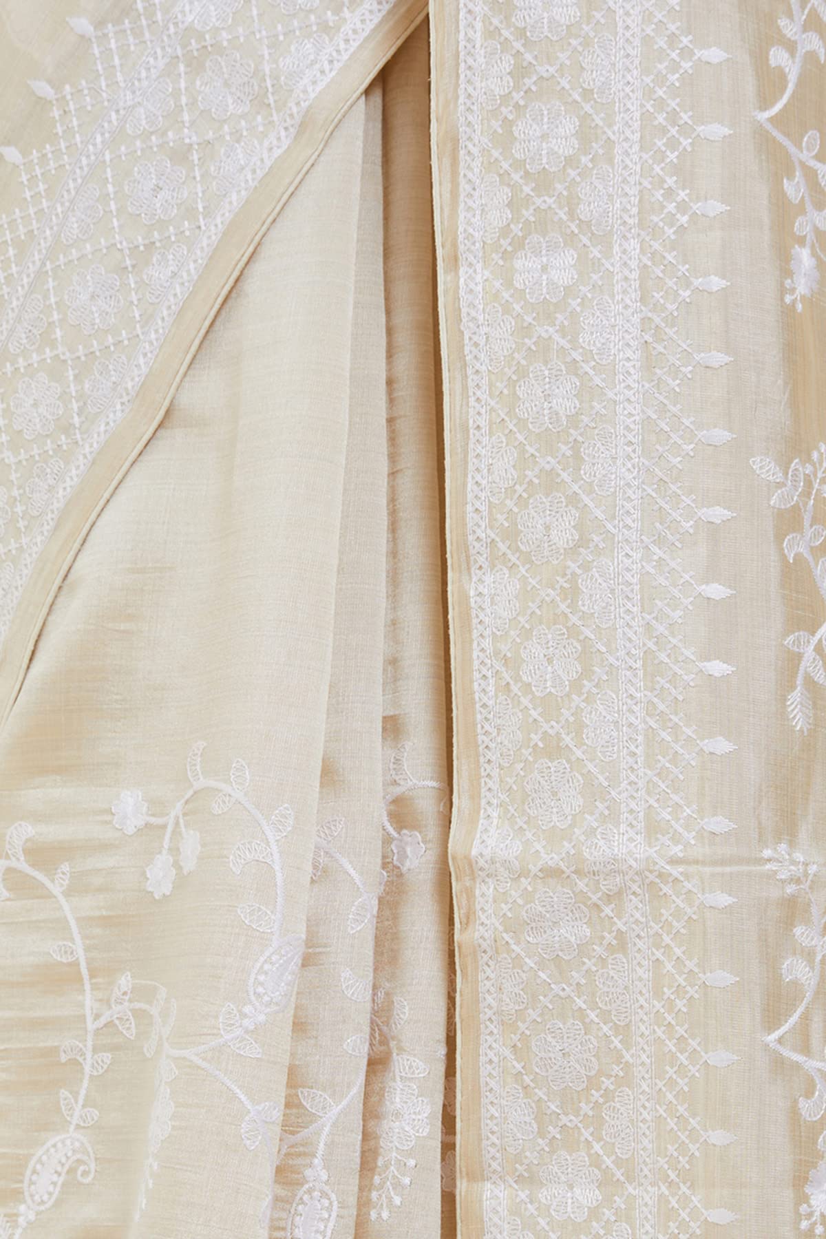 Soch Women Off-White Tussar Floral Saree With Attached Blouse