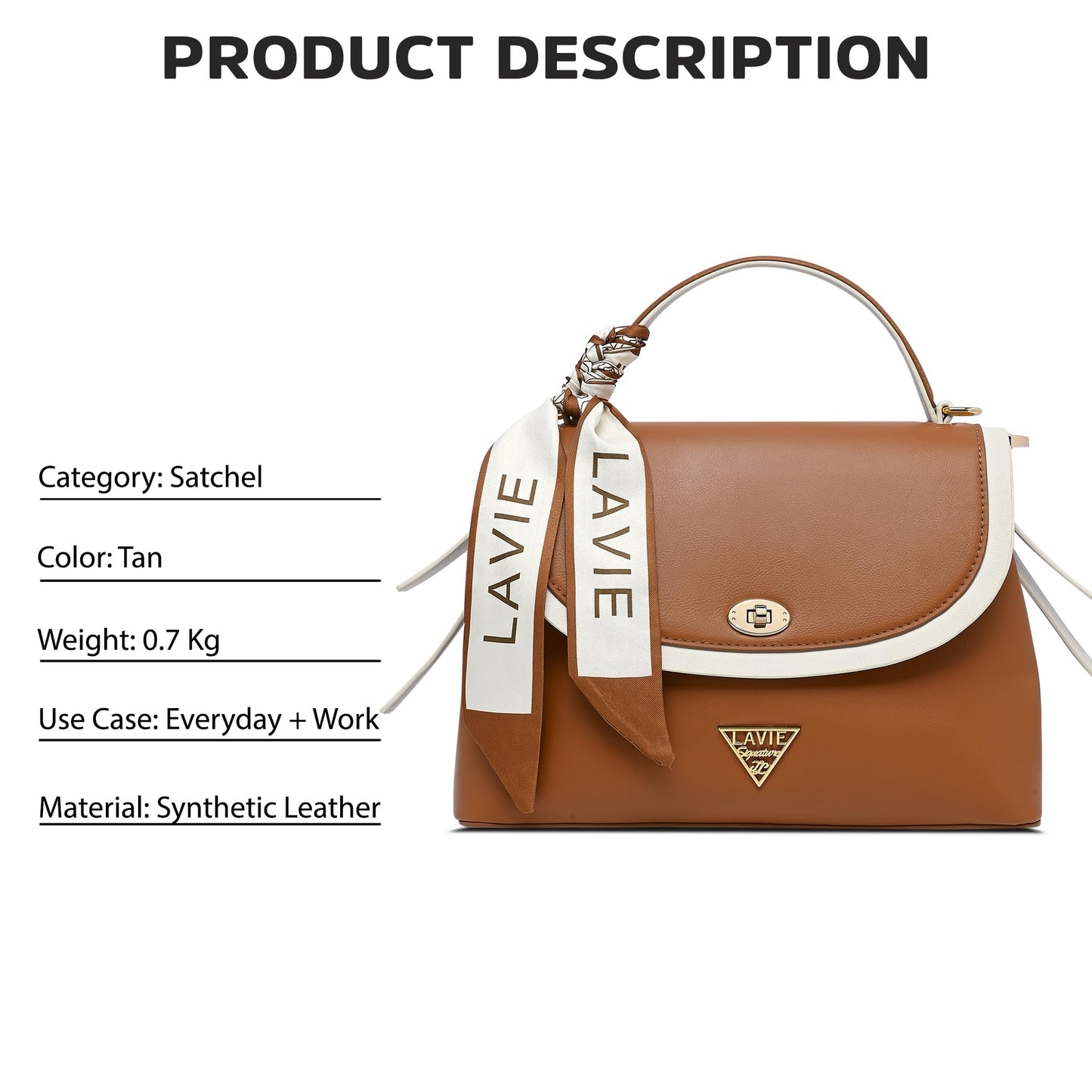 Lavie Signature Women's Plano 2C Flap Satchel Handbag for Women|Satchel Bag for Work|Ladies purse|Stylish Shoulder Bag|Gift For Women