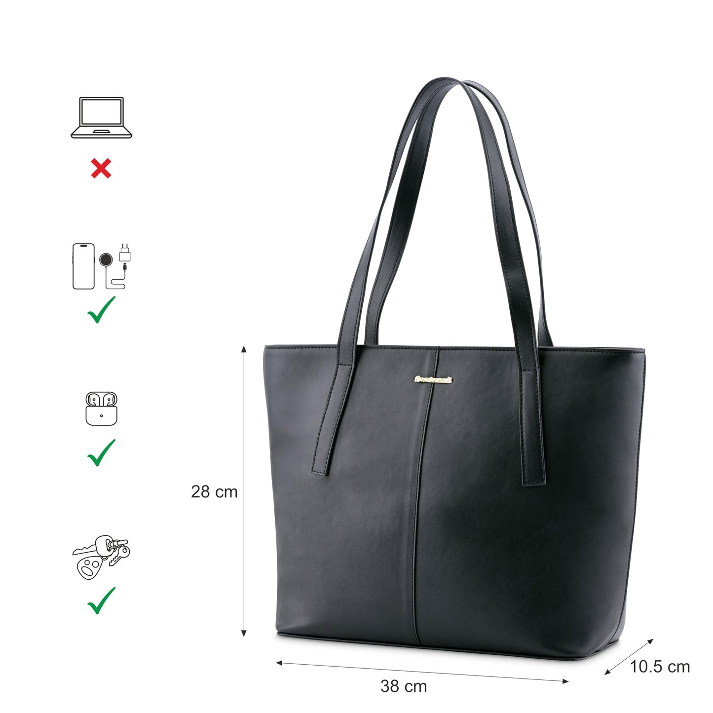 Fastrack Urban Chic Tote | Faux-Leather Women's Handbags | Tote For Casual Carry,black