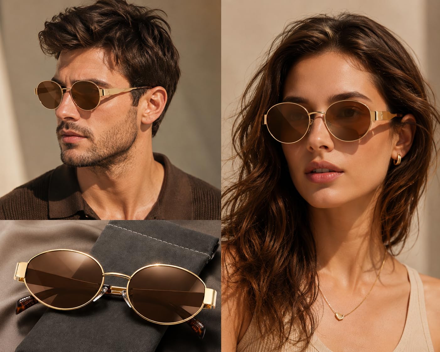 FAVELA Retro Oval stylish Sunglasses for Women & Men | Trendy Round Metal adjustable Sun Glasses Classic Shades | UV400 Protection Retro Oval Sunglasses Vintage Style Goggles. (Golden-Brown)