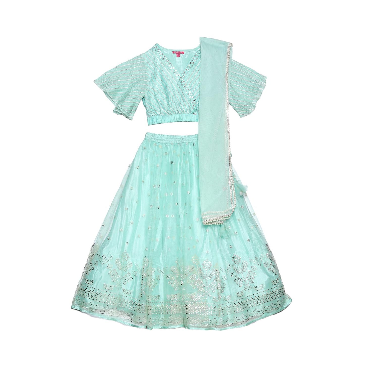 BIBA Girls Solid Polyester Blend Lehenga Set (KW5221_3_Green) (KW5221AW23MNT