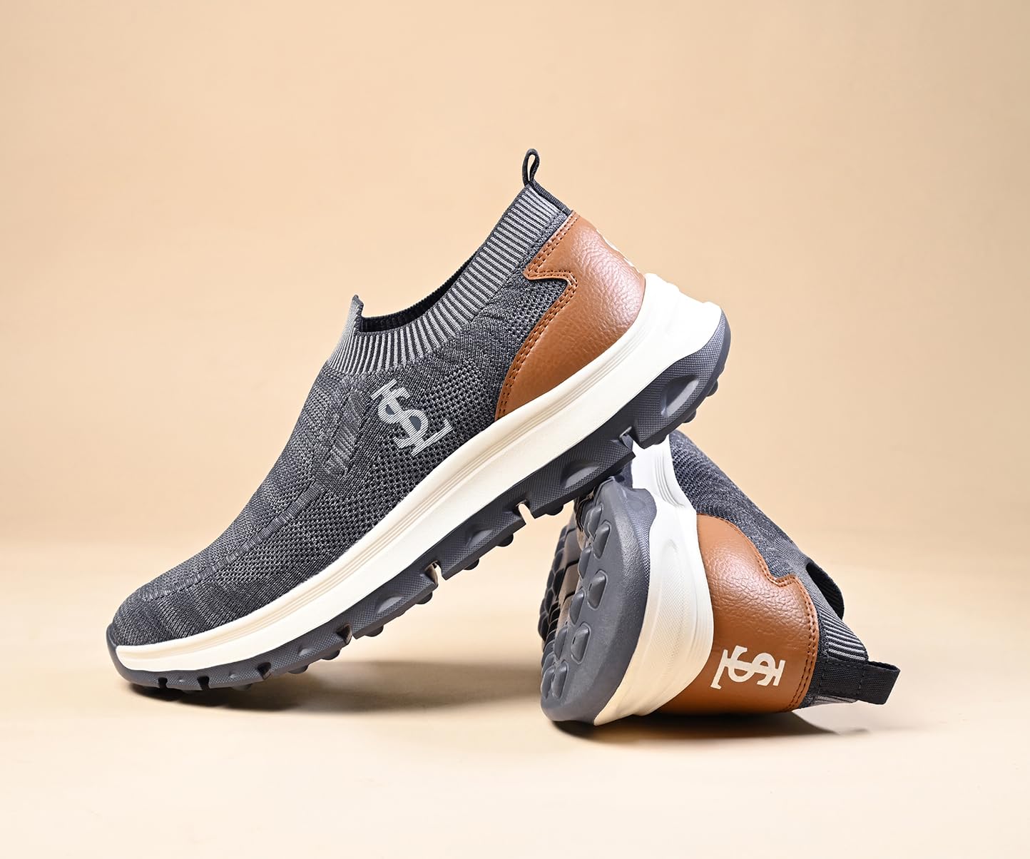 LOUIS STITCH Men’s Grey and Tan Lightweight Athleisure Sport Shoes | Dual-Color EVA Sole | Casual Sneaker & Athleisure Wear | LS-AT-FS01-GYTN