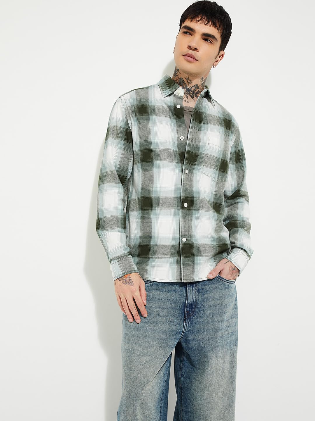 Max URB_N Men Checked Regular Fit Shirt(Green_L)