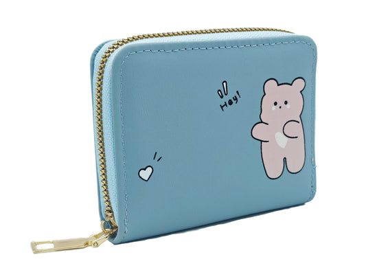 Women Small Wallet Wallets for Girls Credit Card Holder Coin Purse Zipper Small Secure Card Case Cute Wallets Mini Wallets for Women (Blue_Bear)