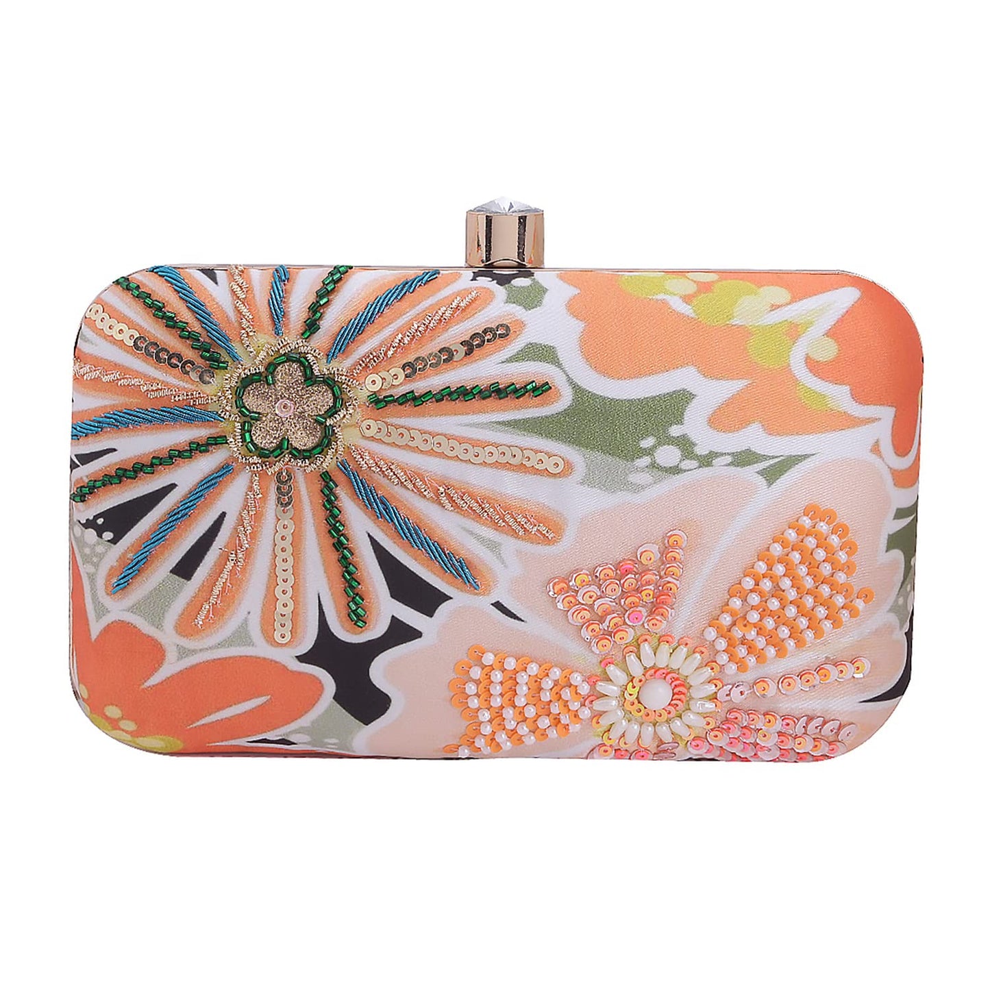 SWISNI Orange orange floral printed embridered clutch II Women's Traditional Designer Clutch For Women & Girls II PRINTED EMBROIDERED CLUTCHES