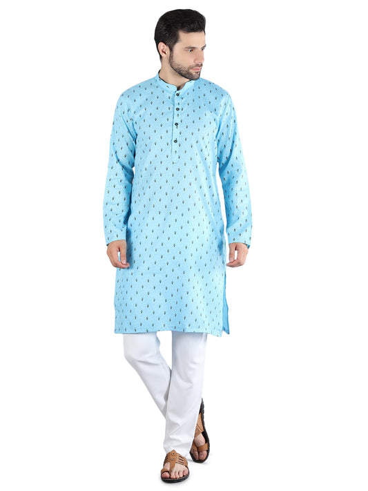 Uri and MacKenzie Mens Cotton Woven Casual Kurta Pajama set (46, Sky Blue Kurta & White Pant)