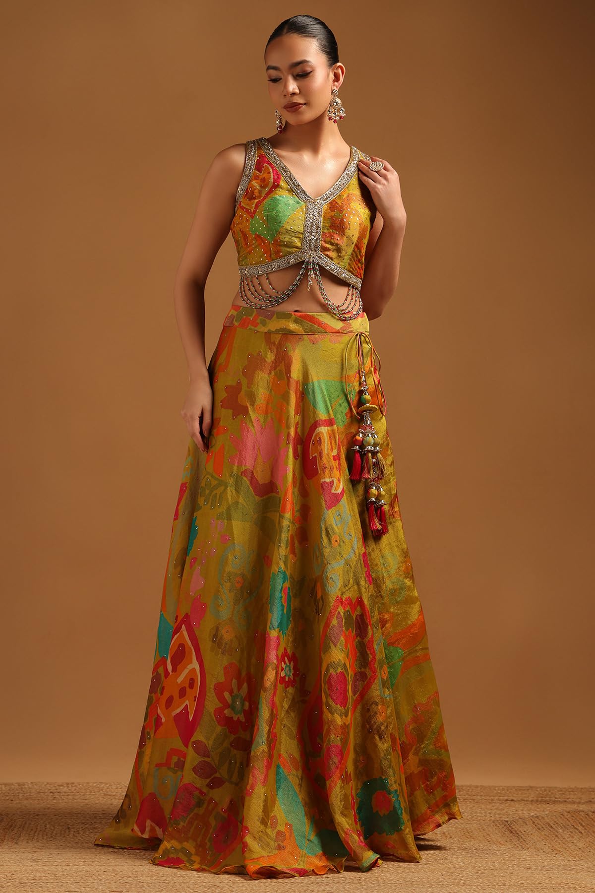 Soch Womens Light Green Tissue Embellished Lehenga Choli With Sequins