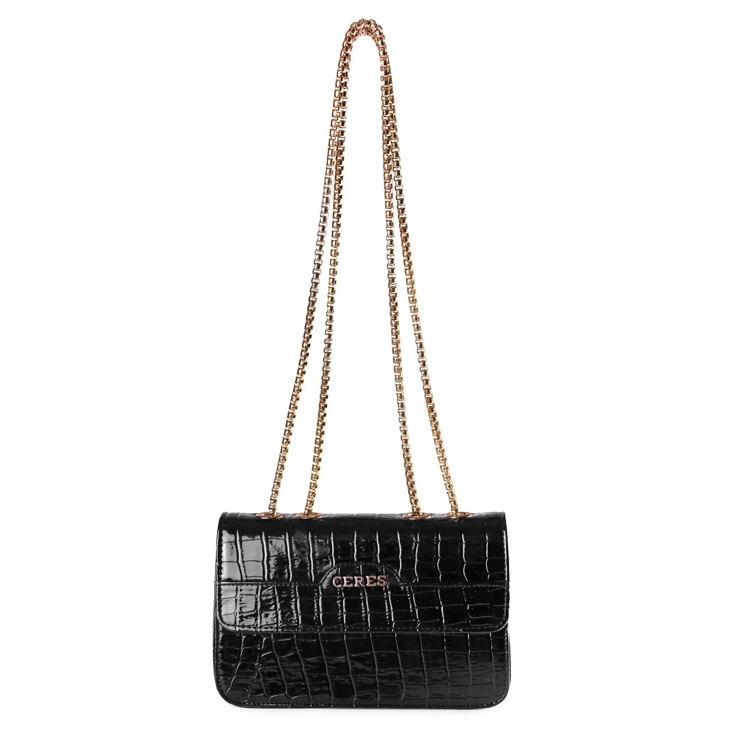Ceres Clutch Chain Shoulder Bag for Women, Crossbody Handbag with Zipper and Strap, Black