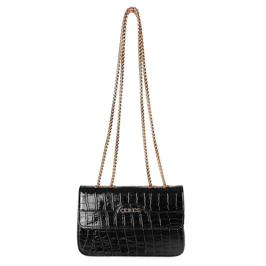 Ceres Clutch Chain Shoulder Bag for Women, Crossbody Handbag with Zipper and Strap, Black