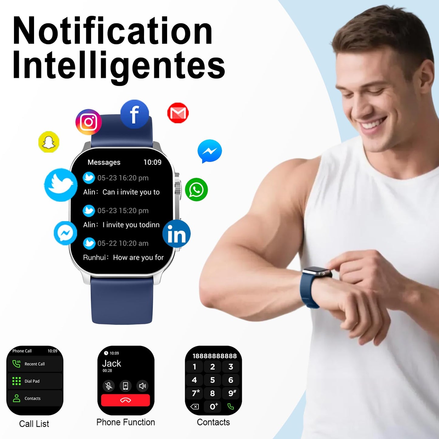 Cillso Smart Watch, 2.01''HD Smart Watch for Women Men, 110+ Sport Modes, Bluetooth Answer/Calls, IP68 Waterproof, Fitness Tracker, Fit for Android and iPhone, Blue