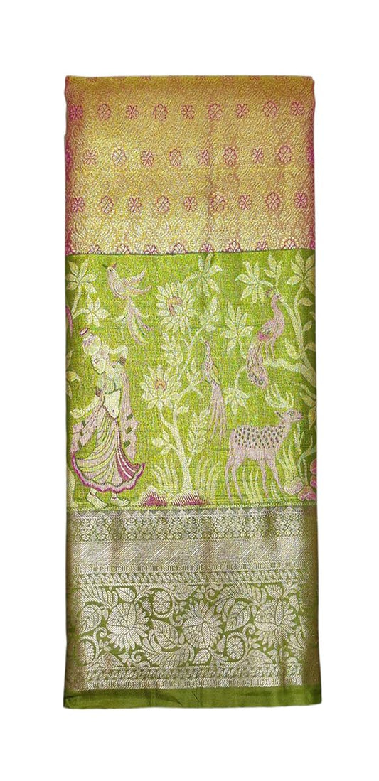 VFCollections Women's Kanchipuram Silk Pure Pattu Sarees – Forest Them Border with Blouse 1