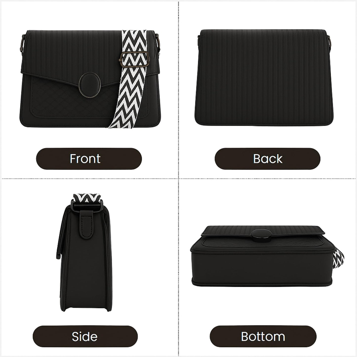 ITALISH Sling Bag For Women Leather Crossbody Small Handbags For Women Girls With Strap (Black Guitar Strap)