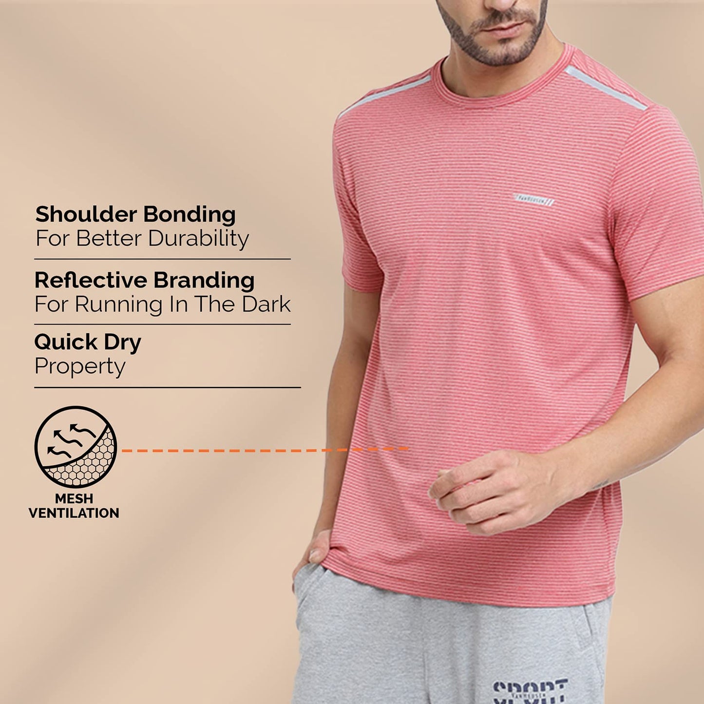 Van Heusen Performance Men T-Shirt - Polyester Spandex - Swift Dry, Crew Neck, Mesh Ventilation_61006_Grey Heather_L