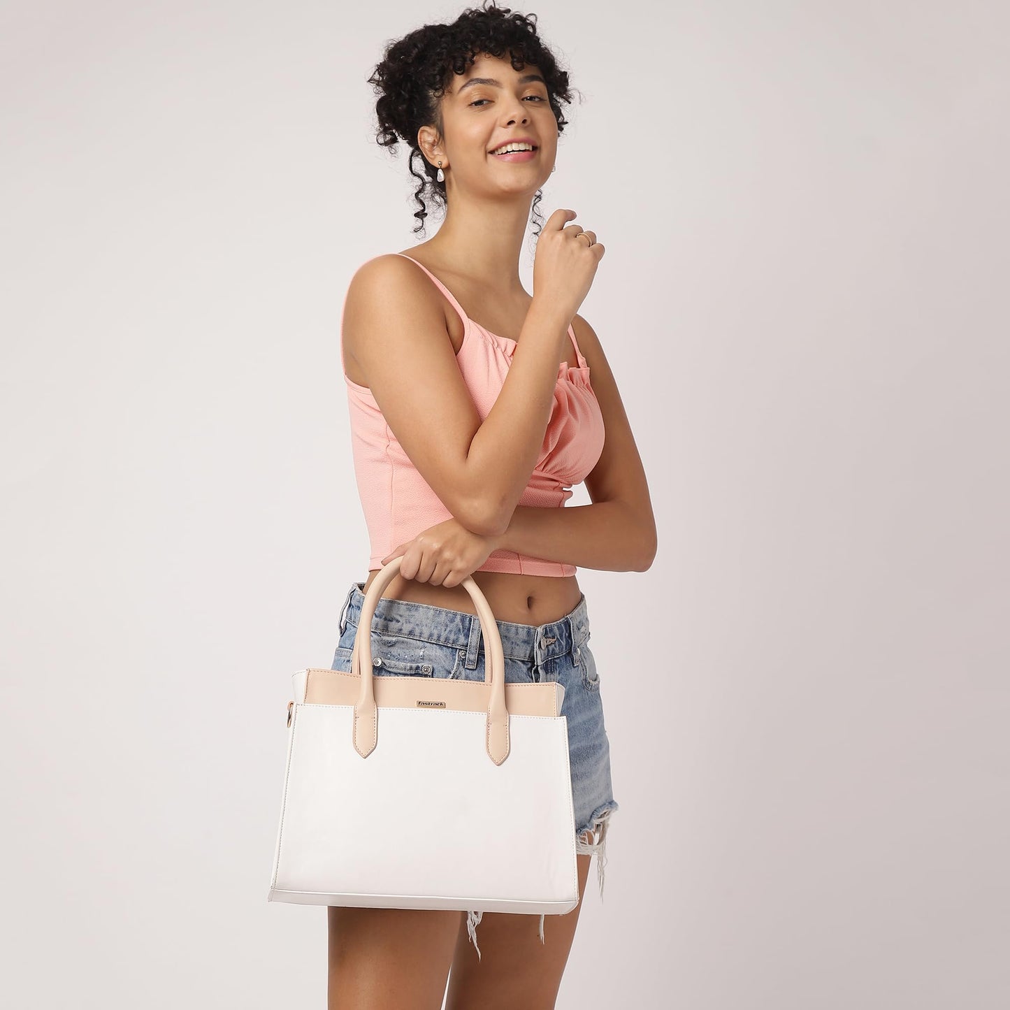 Fastrack Structured Satchel for Women | Stylish Everyday Satchel for Girls, Ladies, Women | Spacious Bag Made of Faux Leather (White)