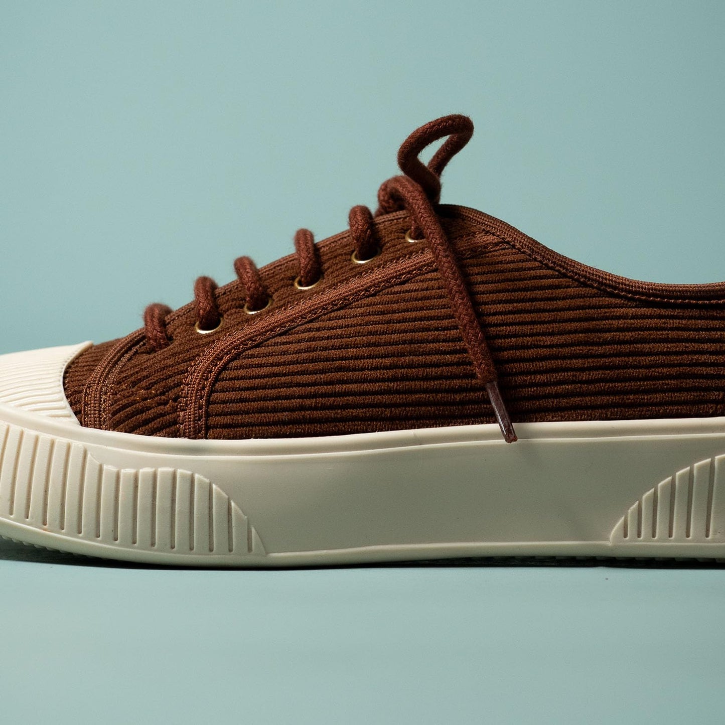 Theater Women Wicked Brown Corduroy Lace-Up Sneakers | Soft Low-Top Casual Shoes with Cushioned Insole | Stylish Comfortable Canvas Fashion Sneakers