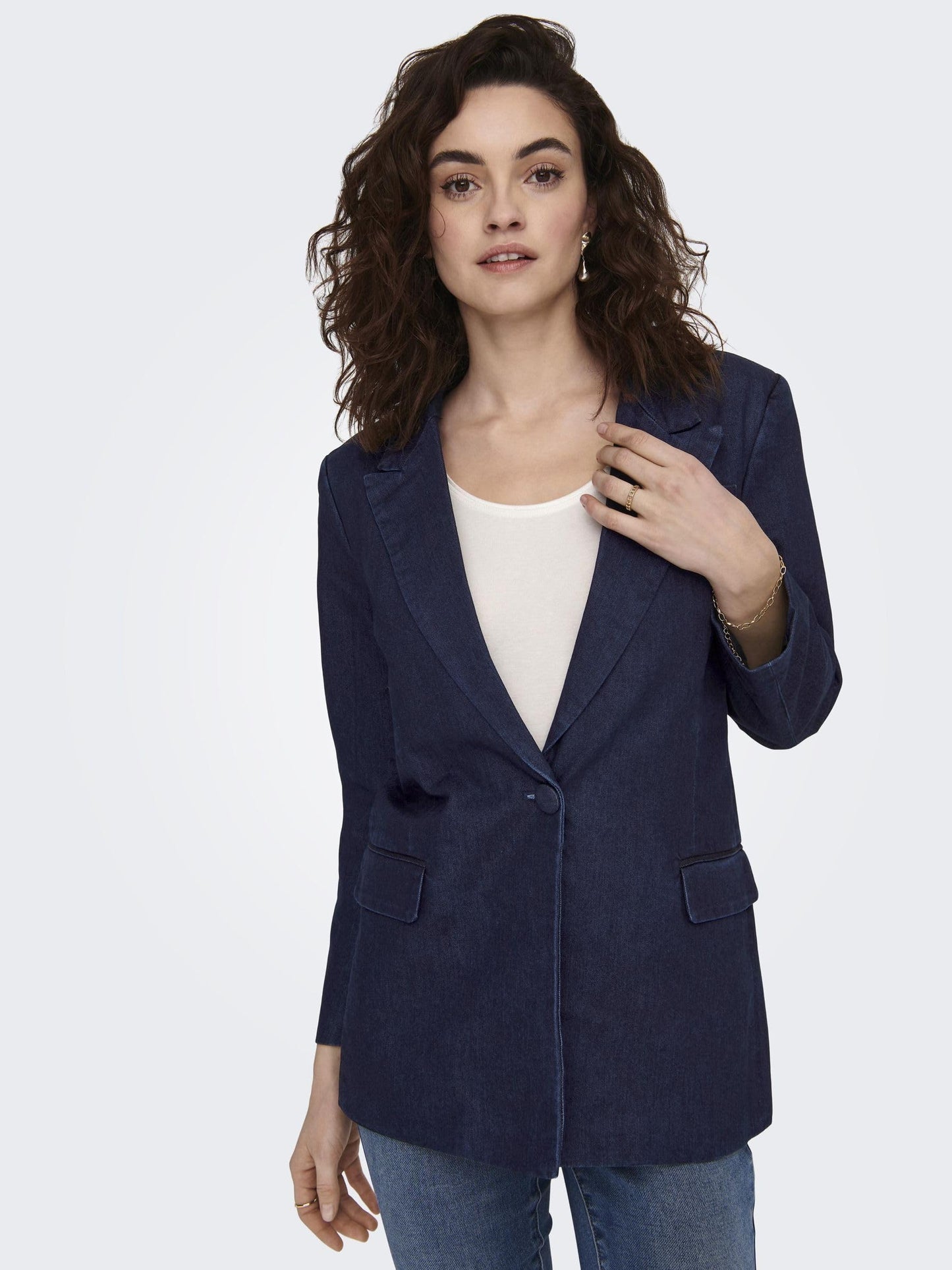 ONLY Regular Fit Blazer (122562501_Dark Blue Denim_S)
